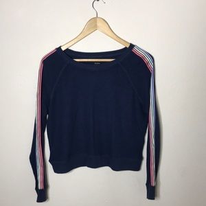Navy w/rainbow pinstripes loungewear sweater